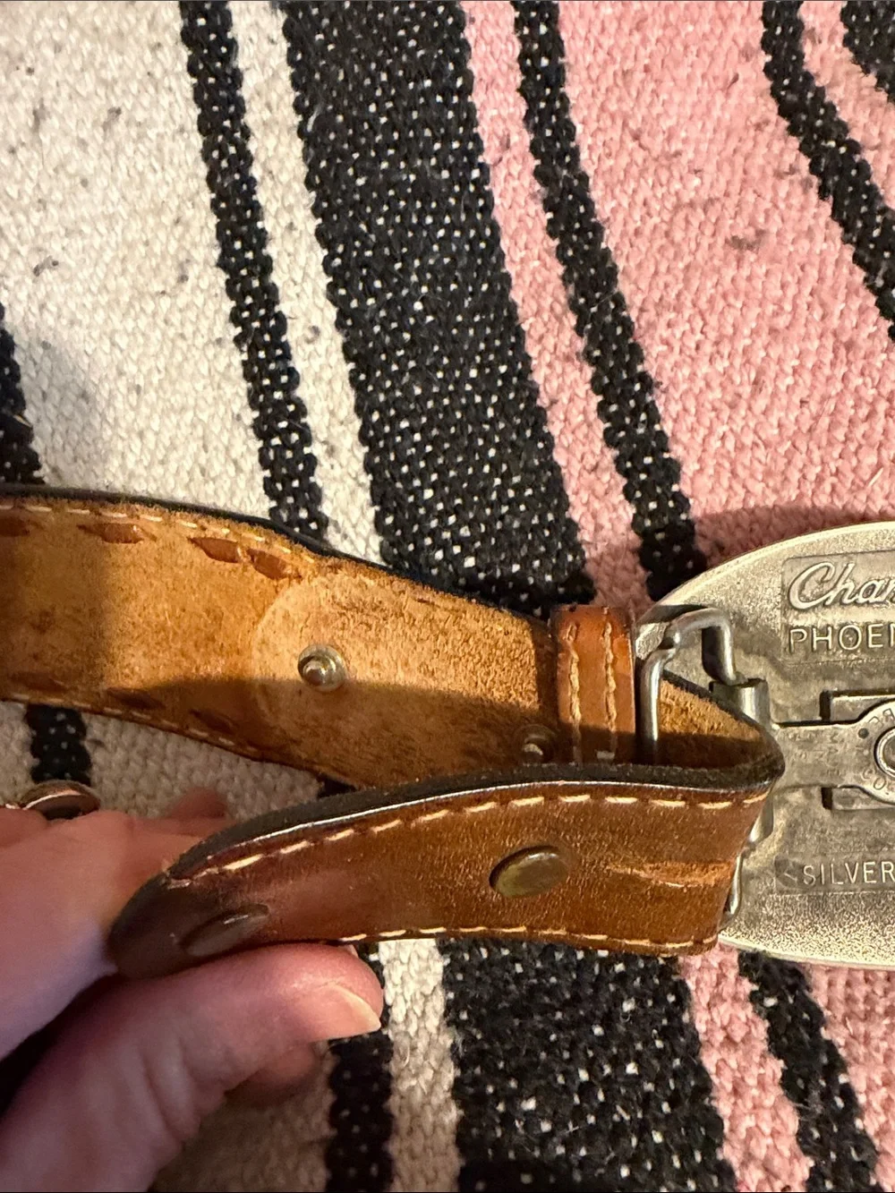 Women's Vintage Floral Engraved Silver-Tone Belt Buckle with Brown Leather Strap